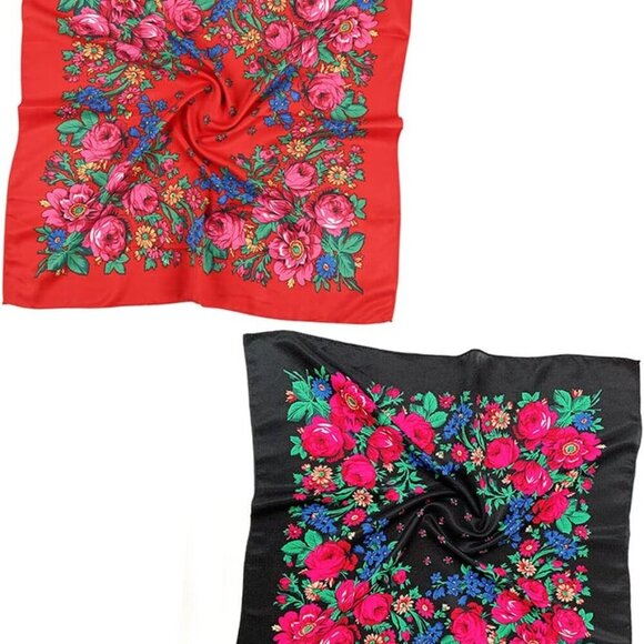Accessories - 2 PCS Russian Ethnic Scarf Square Head Hair Scarves Printed Cotton Flowe Neck Sc